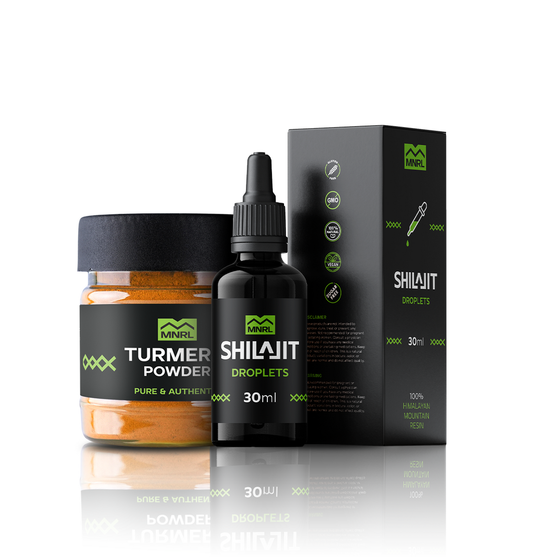 Bundle of 2 — Shilajit Drops + 50g Turmeric Powder ہلدی پاؤڈر