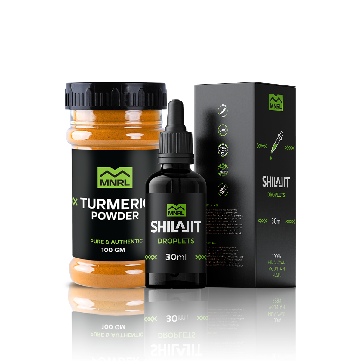 Bundle of 2 — Shilajit Drops + 100g Turmeric Powder ہلدی پاؤڈر